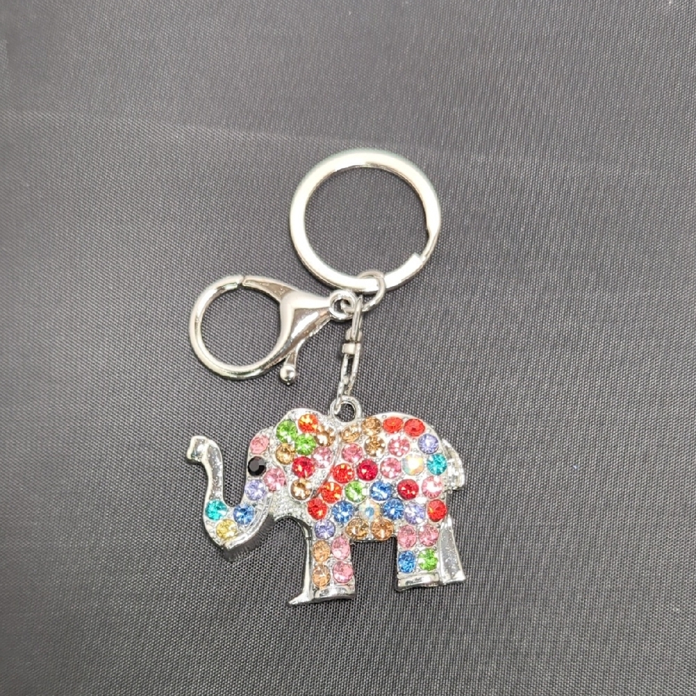 Colorful Elephant Keychain Bag Charm with Crystals